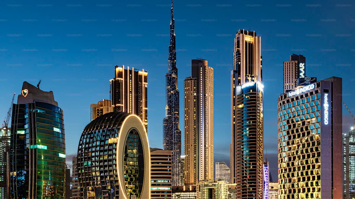 Dubai skyline with Burj Khalifa representing corporate Dubai workforce