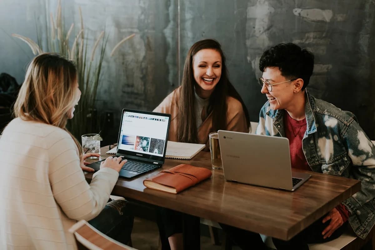 Group of coworkers forming teams