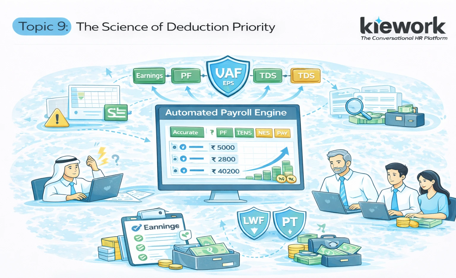 Payroll logic system applying correct deduction sequencing to ensure compliance and accurate net salary calculations
